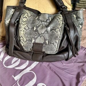 Kooba Brown Leather Bag with Snake Print
